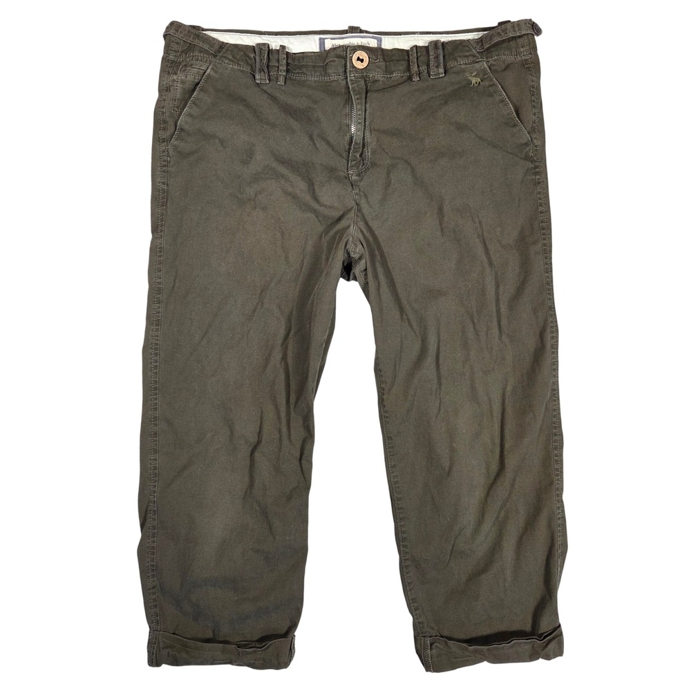 Abercrombie & Fitch Womens Olive Green Stretch Chino Pants Size 12 Straight Leg